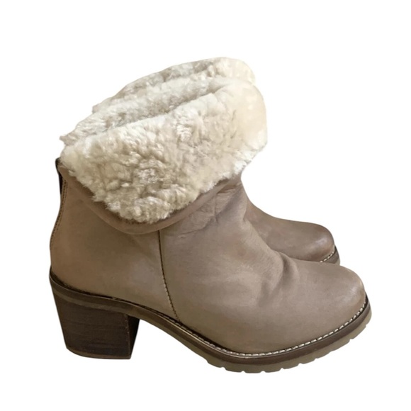 STEVEN by Steve Madden Havek Tan Boots Booties Real Fur Sz 7M Back Zip - Picture 3 of 12